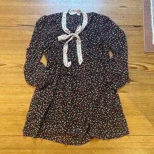 11.1. Tylho‎ black floral keyhole tie neck long sleeve shift dress SIZE L